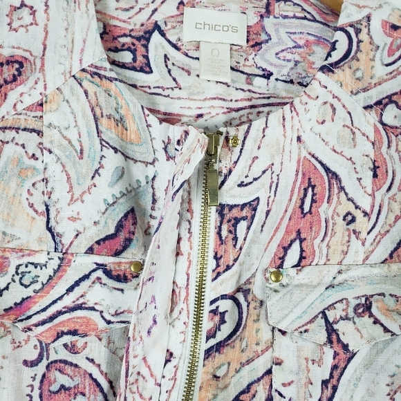 Chico's linen Paisley zippered 3/4 sleeve jacket - Picture 2 of 7